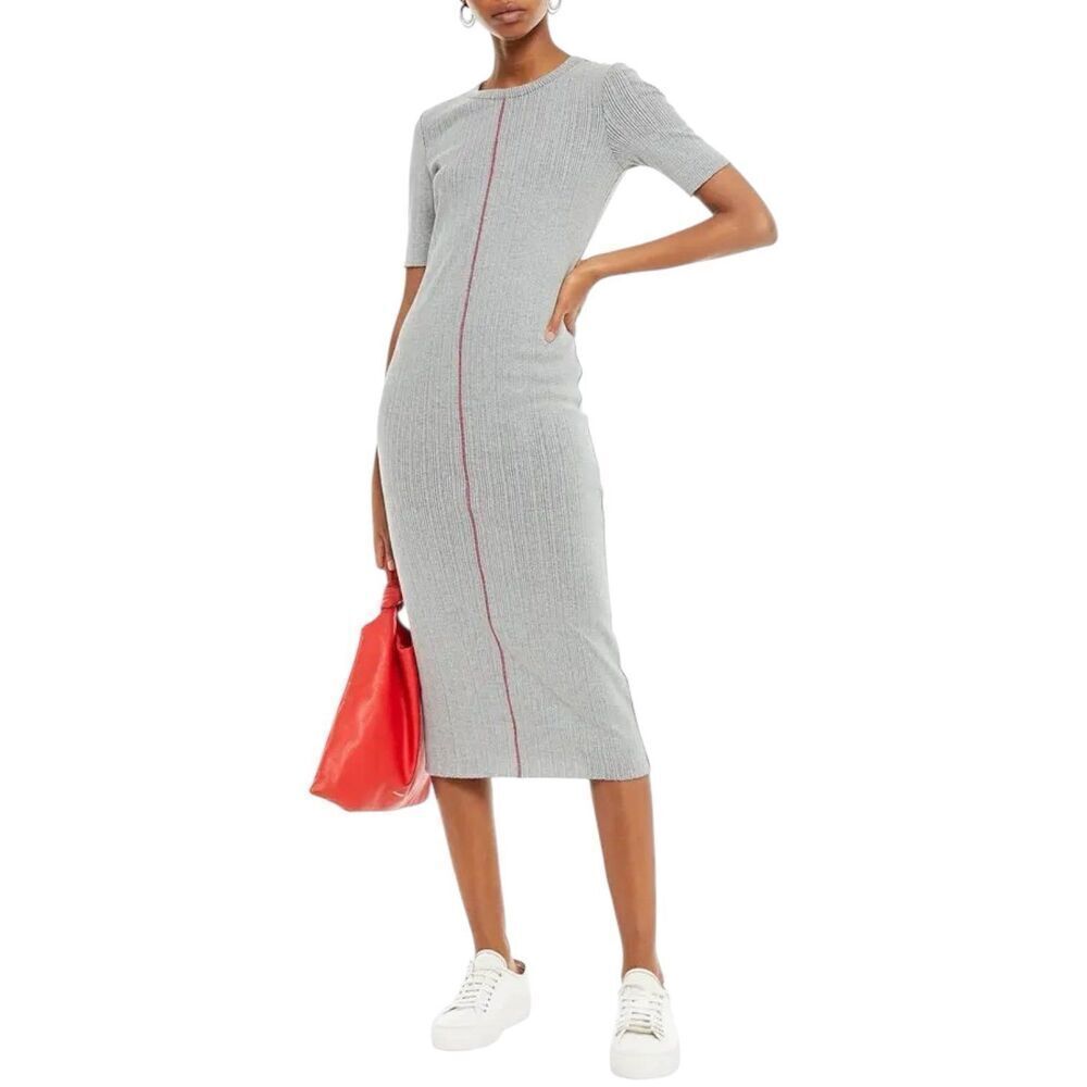 Rag & Bone Gray Micro rib Elina Melange Cotton Blend Midi Dress XS